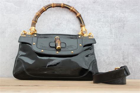 gucci bamboo patent leather hand bag|gucci black patent leather handbag.